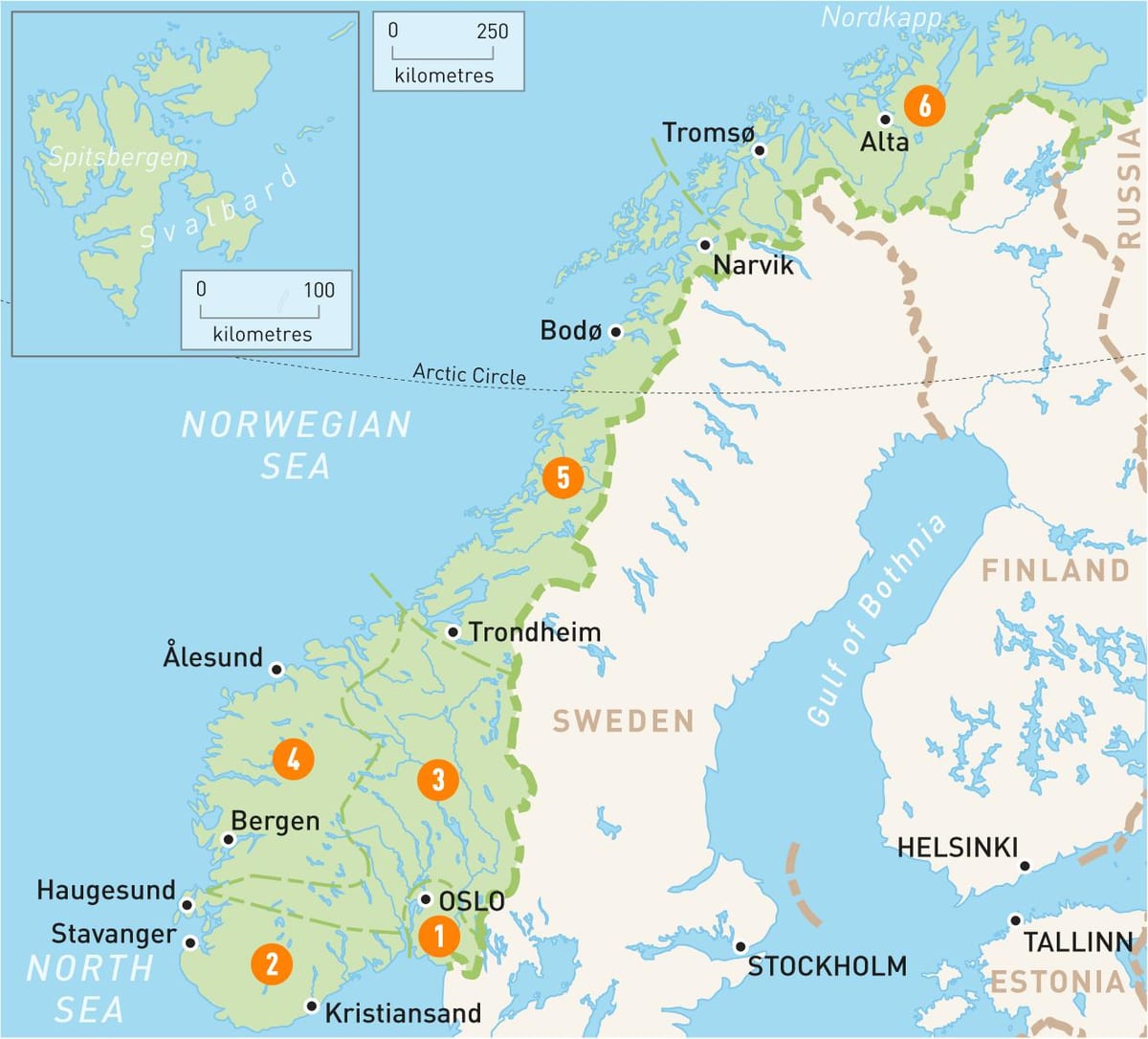 Mapa da Noruega regiões