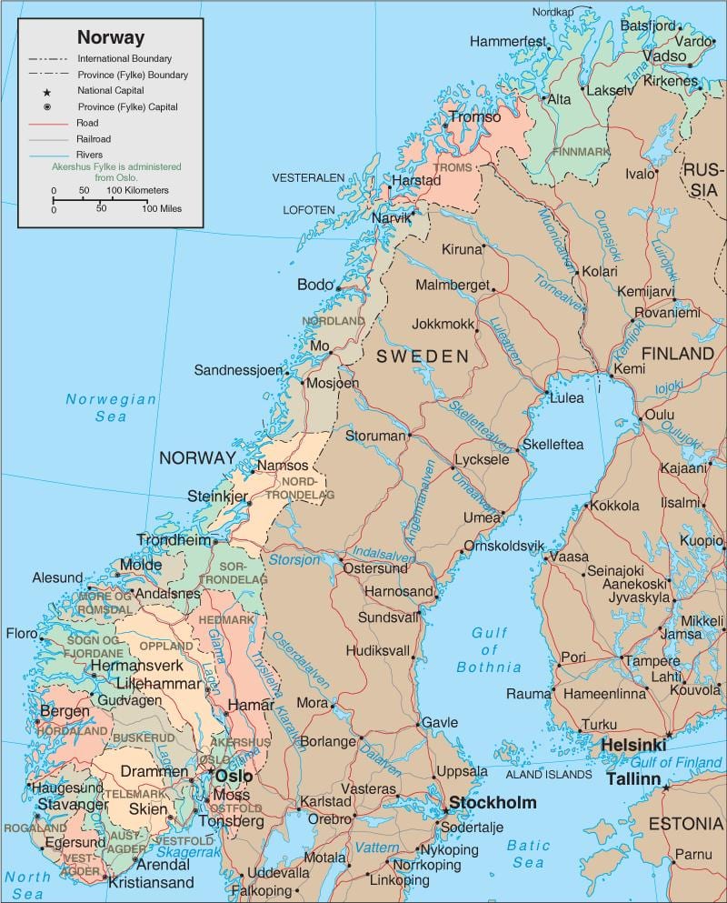 Mapa da Noruega cachoeiras