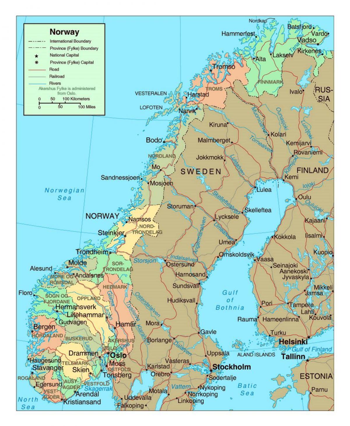 mapa da Noruega com cidades