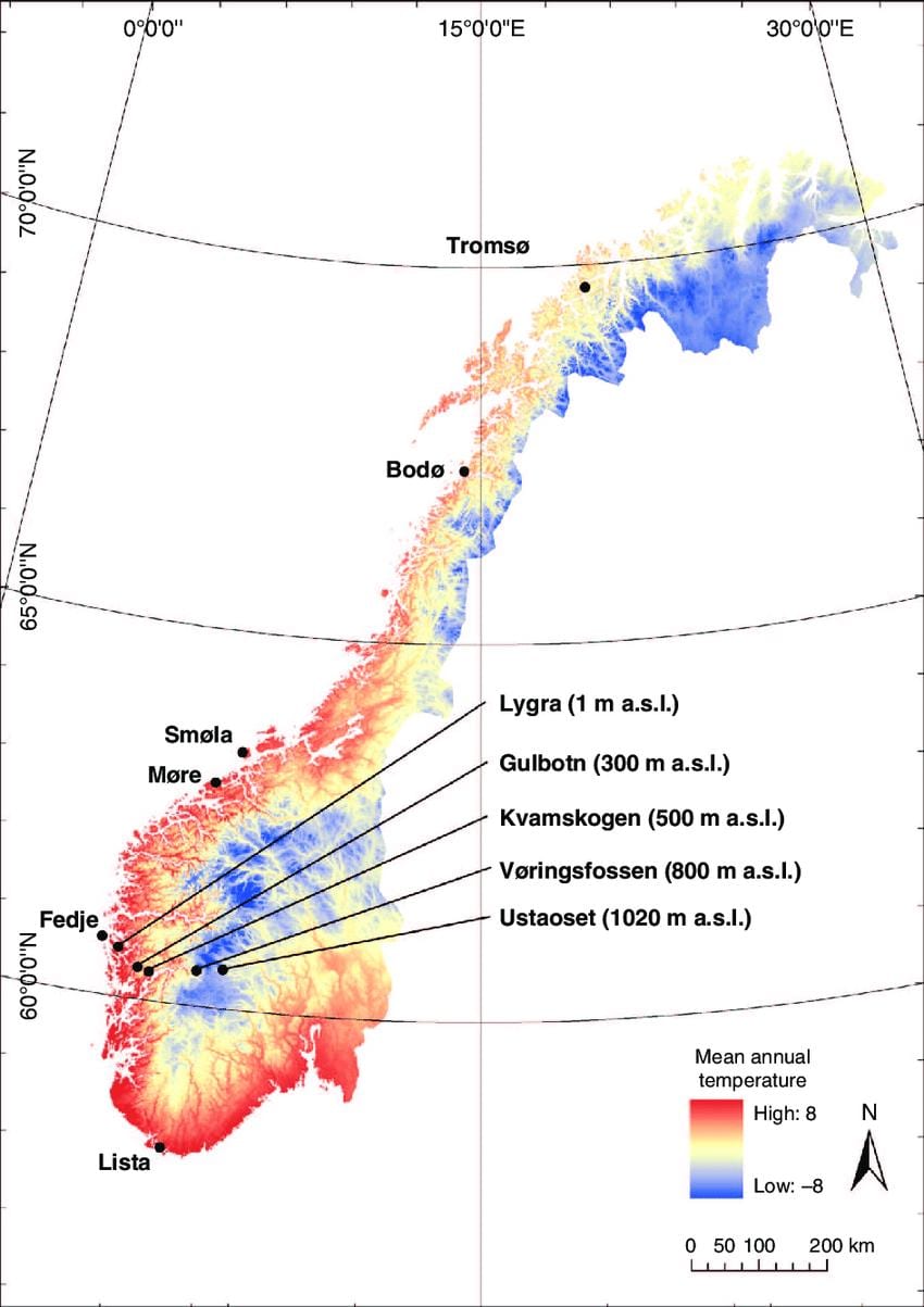 A noruega temperatura mapa