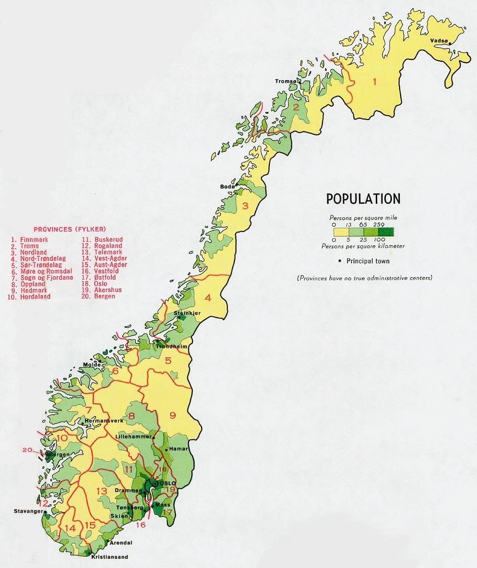 A noruega população mapa