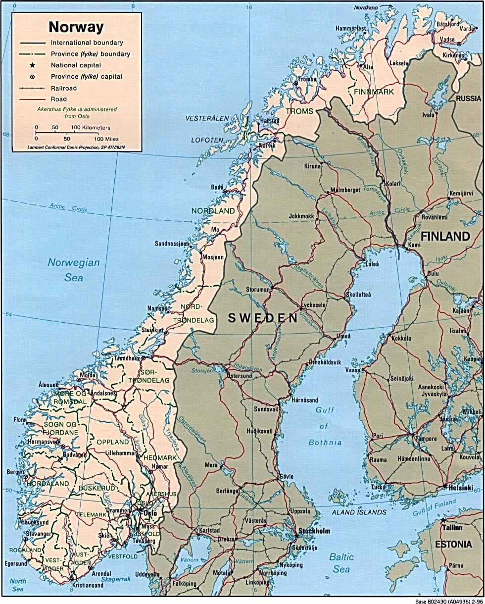 Mapa da Noruega latitude