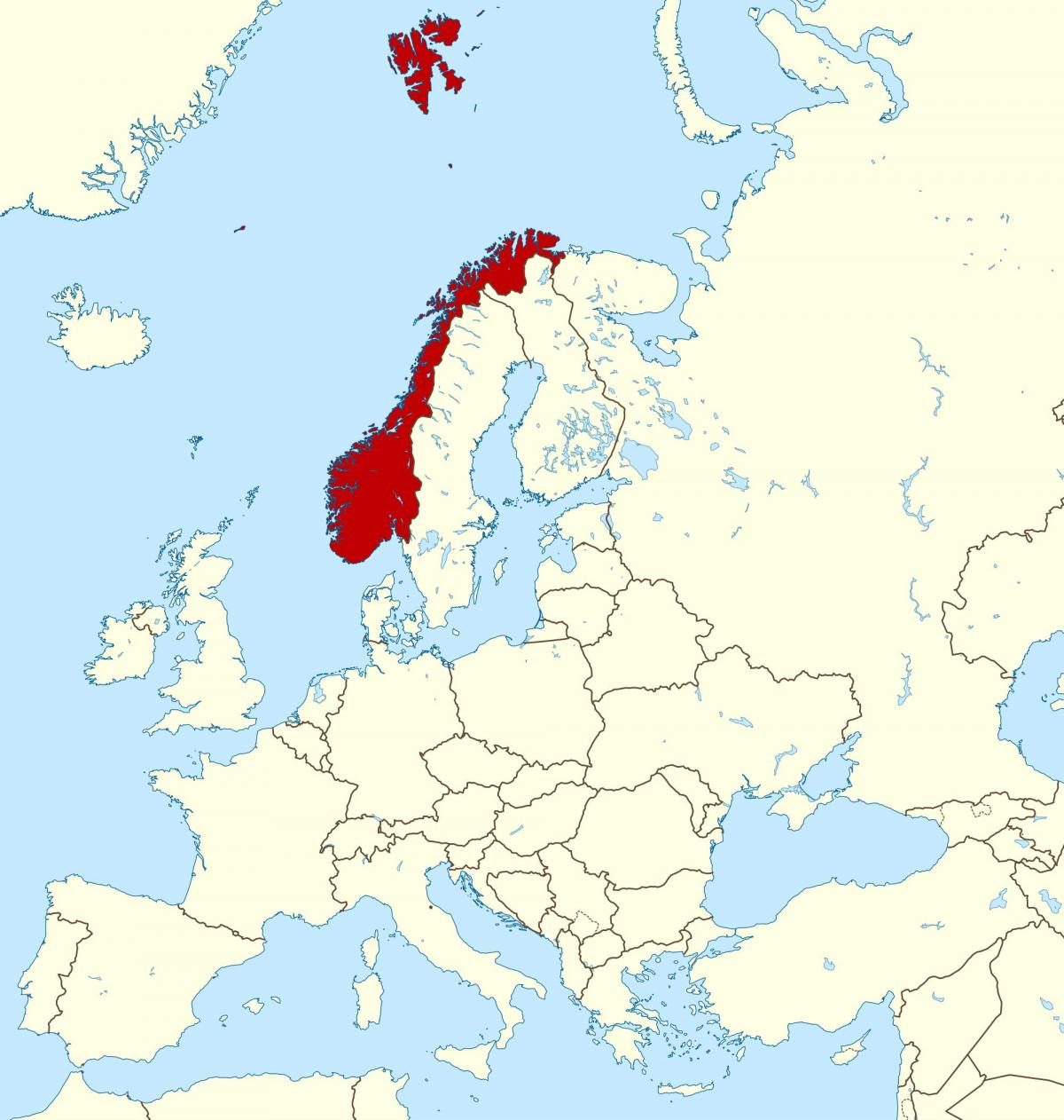 mapa da Noruega e da europa
