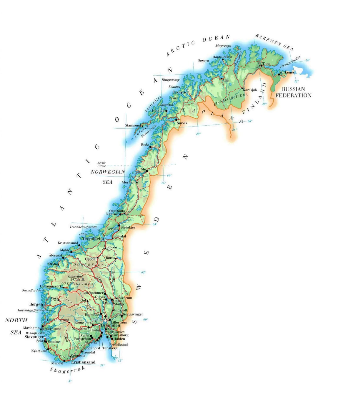 Mapa da Noruega elevação