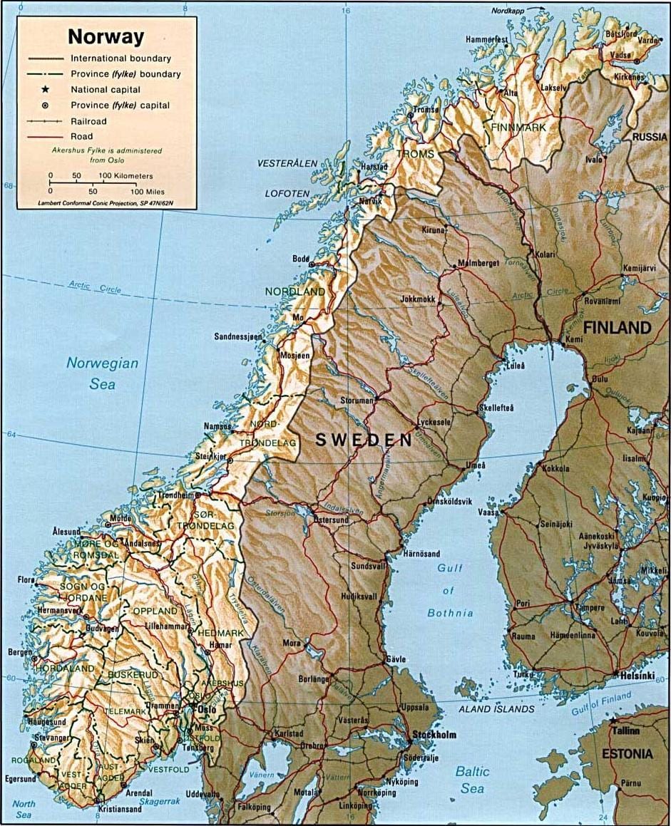 Mapa da Noruega montanhas