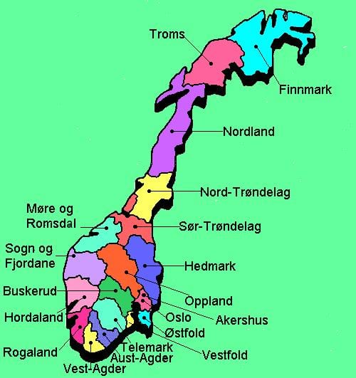 Mapa da Noruega nacional rotas turísticas