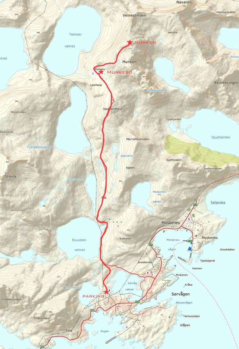 Mapa da Noruega, trilhas para caminhadas