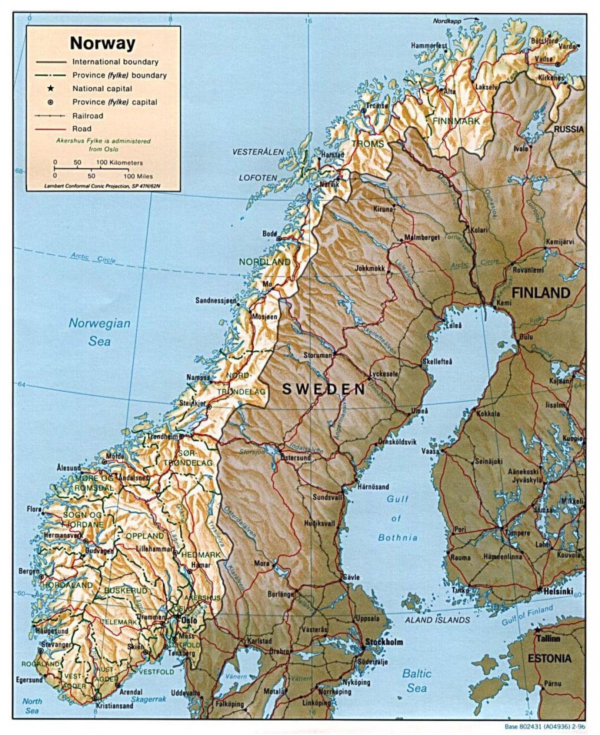 mapa detalhado da Noruega com cidades