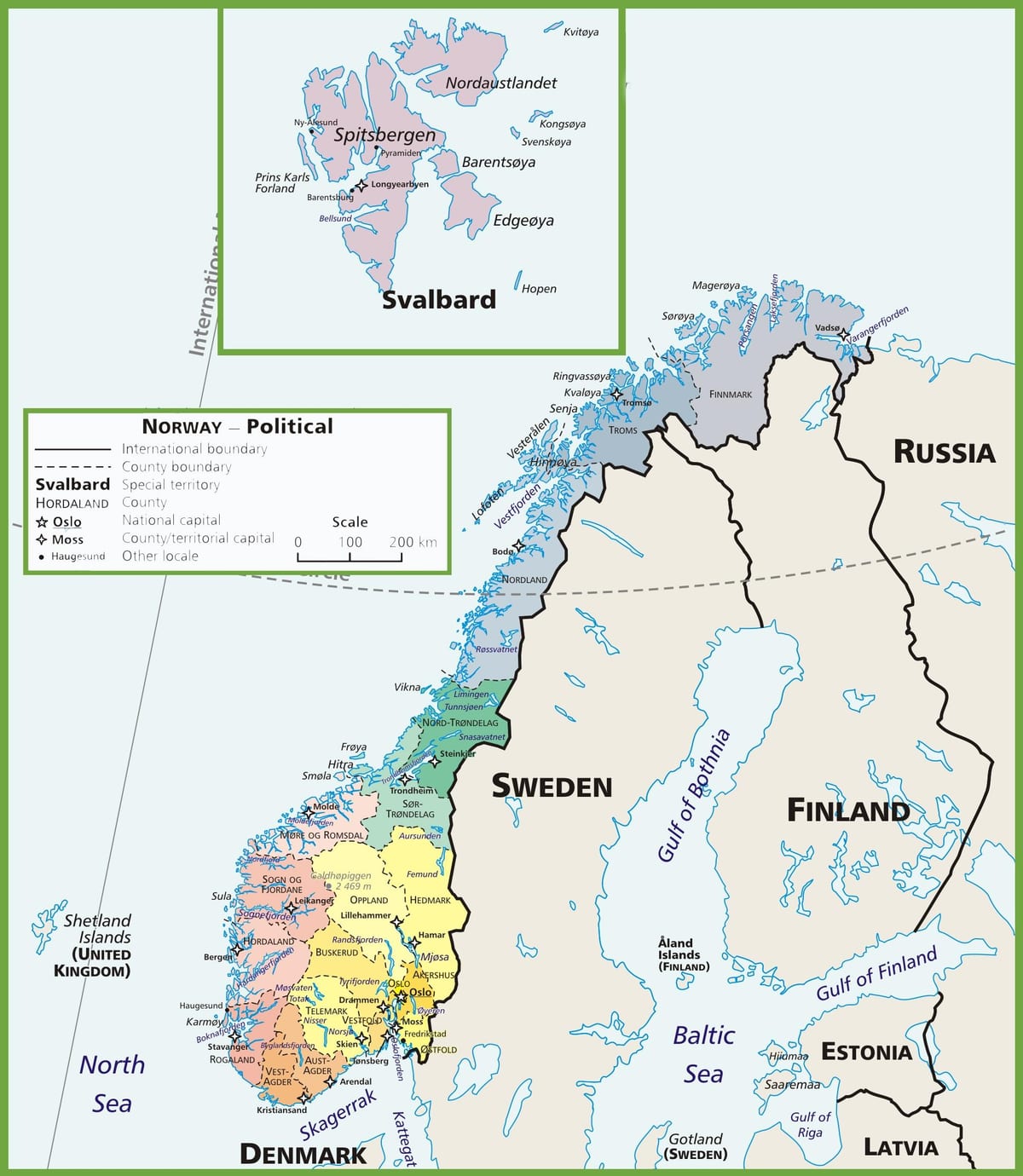 Mapa da Noruega político 