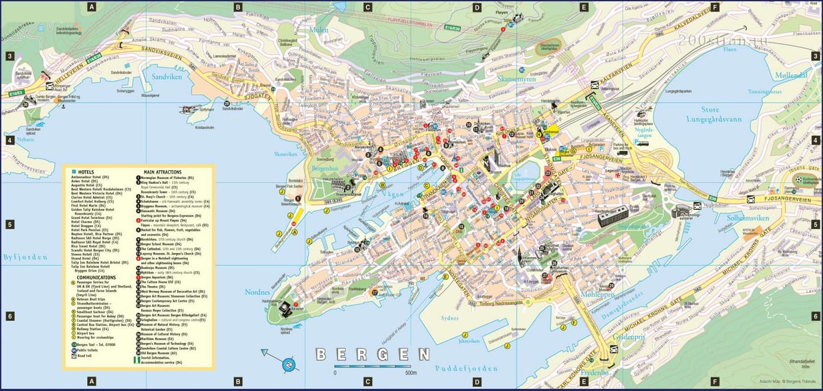 rua mapa de bergen, Noruega