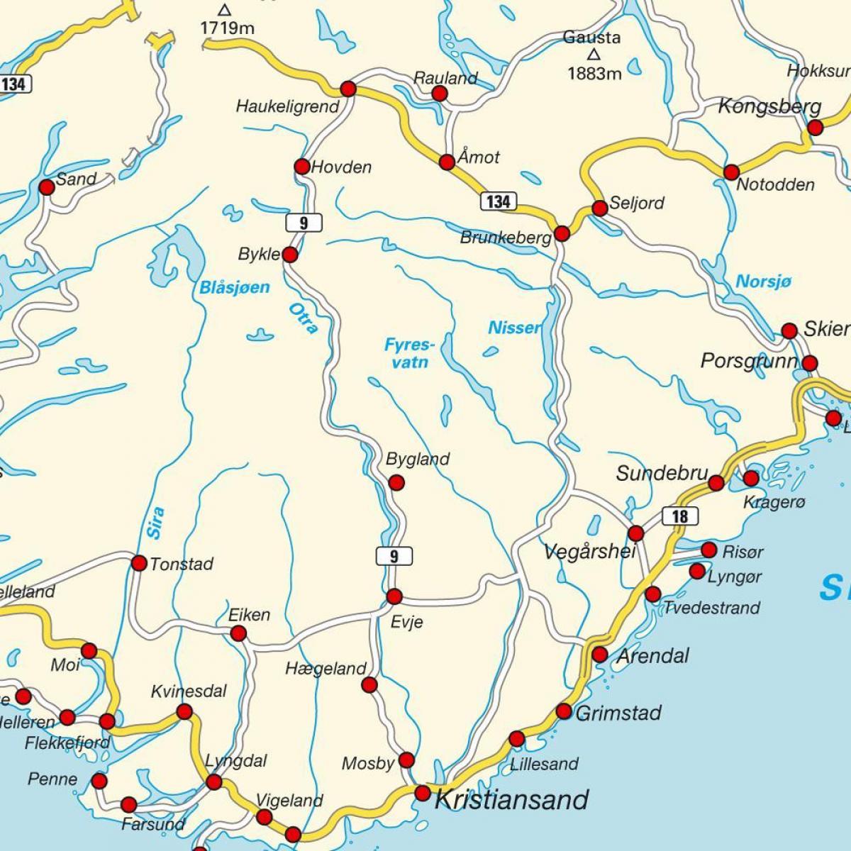 Mapa do sul da Noruega