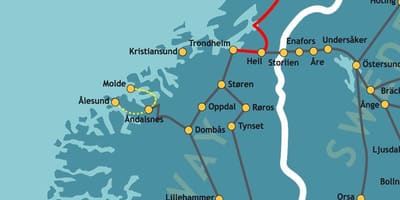 Mapa da Noruega ferroviária do norte