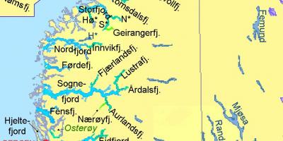 Mapa da Noruega mostrando fiordes