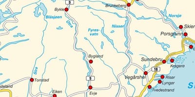 Mapa do sul da Noruega