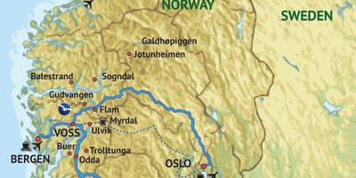Mapa do sudoeste da Noruega